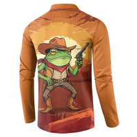 Cowboy Frog Outlaw Button Sweatshirt with Desert Sunset Silhouette Pattern