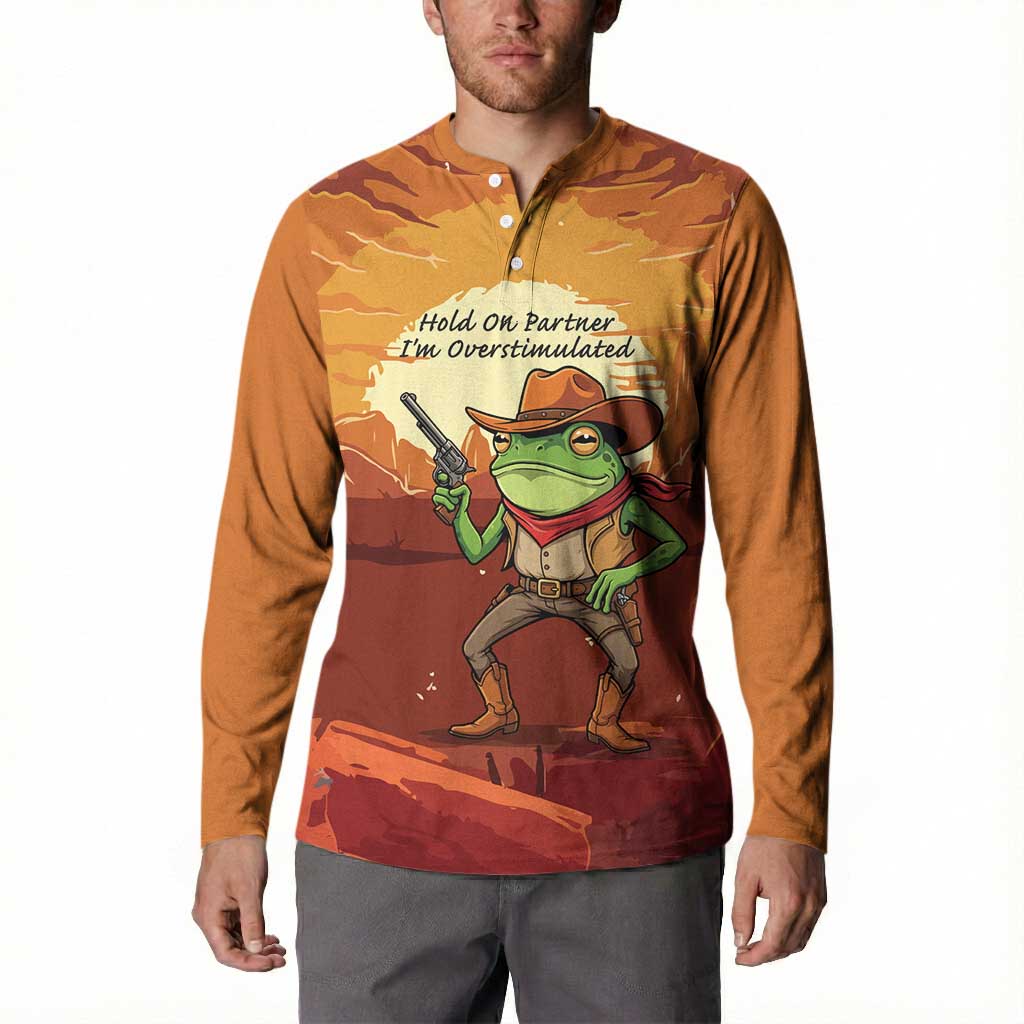 Cowboy Frog Outlaw Button Sweatshirt with Desert Sunset Silhouette Pattern
