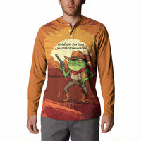 Cowboy Frog Outlaw Button Sweatshirt with Desert Sunset Silhouette Pattern