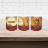 Cowboy Frog Outlaw Ceramic Mug with Desert Sunset Silhouette Pattern