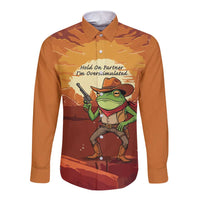 Cowboy Frog Outlaw Long Sleeve Button Shirt with Desert Sunset Silhouette Pattern