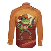 Cowboy Frog Outlaw Long Sleeve Button Shirt with Desert Sunset Silhouette Pattern