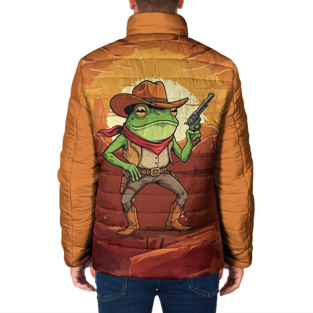 Cowboy Frog Outlaw Padded Jacket with Desert Sunset Silhouette Pattern