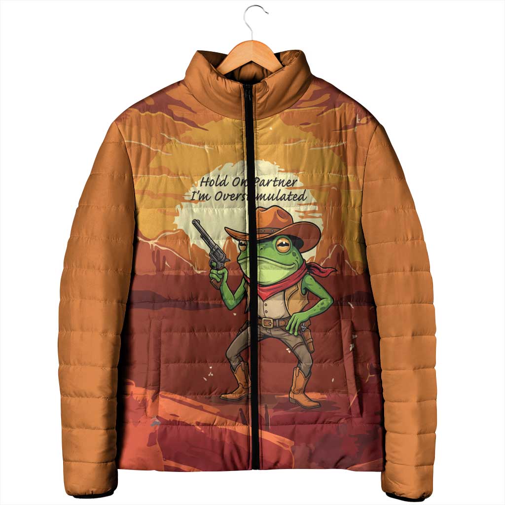 Cowboy Frog Outlaw Padded Jacket with Desert Sunset Silhouette Pattern