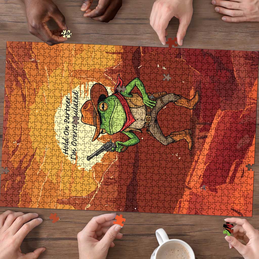 Cowboy Frog Outlaw Puzzle with Desert Sunset Silhouette Pattern