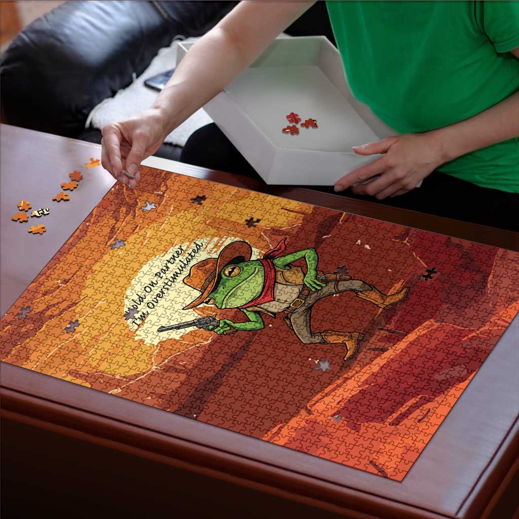Cowboy Frog Outlaw Puzzle with Desert Sunset Silhouette Pattern