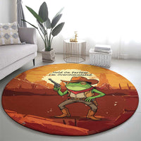Cowboy Frog Outlaw Round Carpet with Desert Sunset Silhouette Pattern