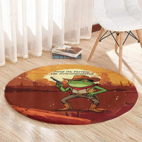 Cowboy Frog Outlaw Round Carpet with Desert Sunset Silhouette Pattern