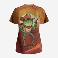 Cowboy Frog Outlaw Scrub Top with Desert Sunset Silhouette Pattern