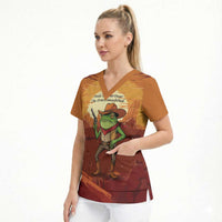 Cowboy Frog Outlaw Scrub Top with Desert Sunset Silhouette Pattern