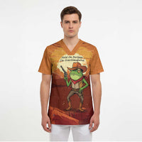 Cowboy Frog Outlaw Scrub Top with Desert Sunset Silhouette Pattern