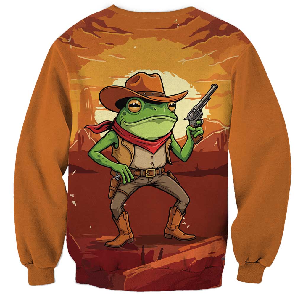 Cowboy Frog Outlaw Sweatshirt with Desert Sunset Silhouette Pattern