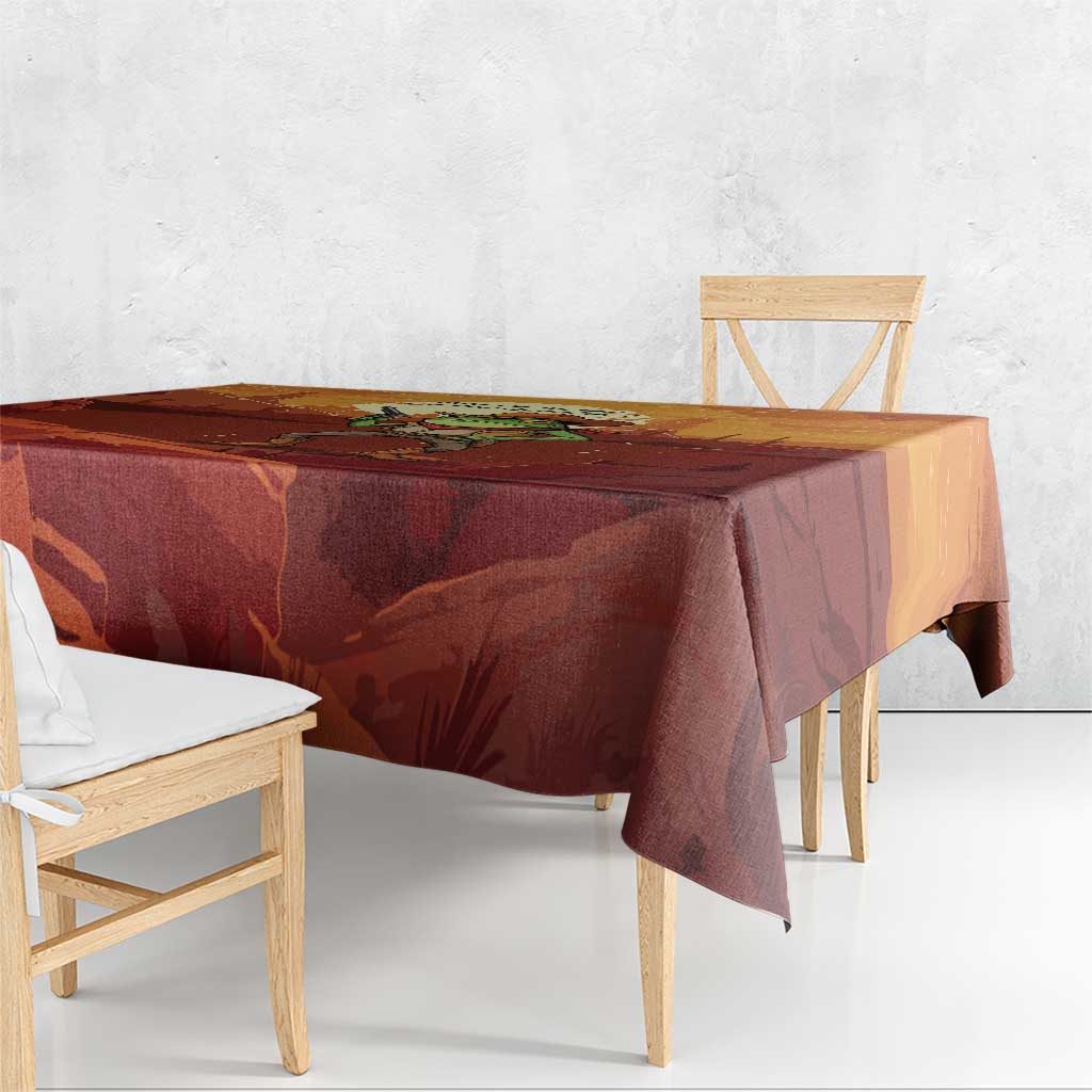 Cowboy Frog Outlaw Tablecloth with Desert Sunset Silhouette Pattern