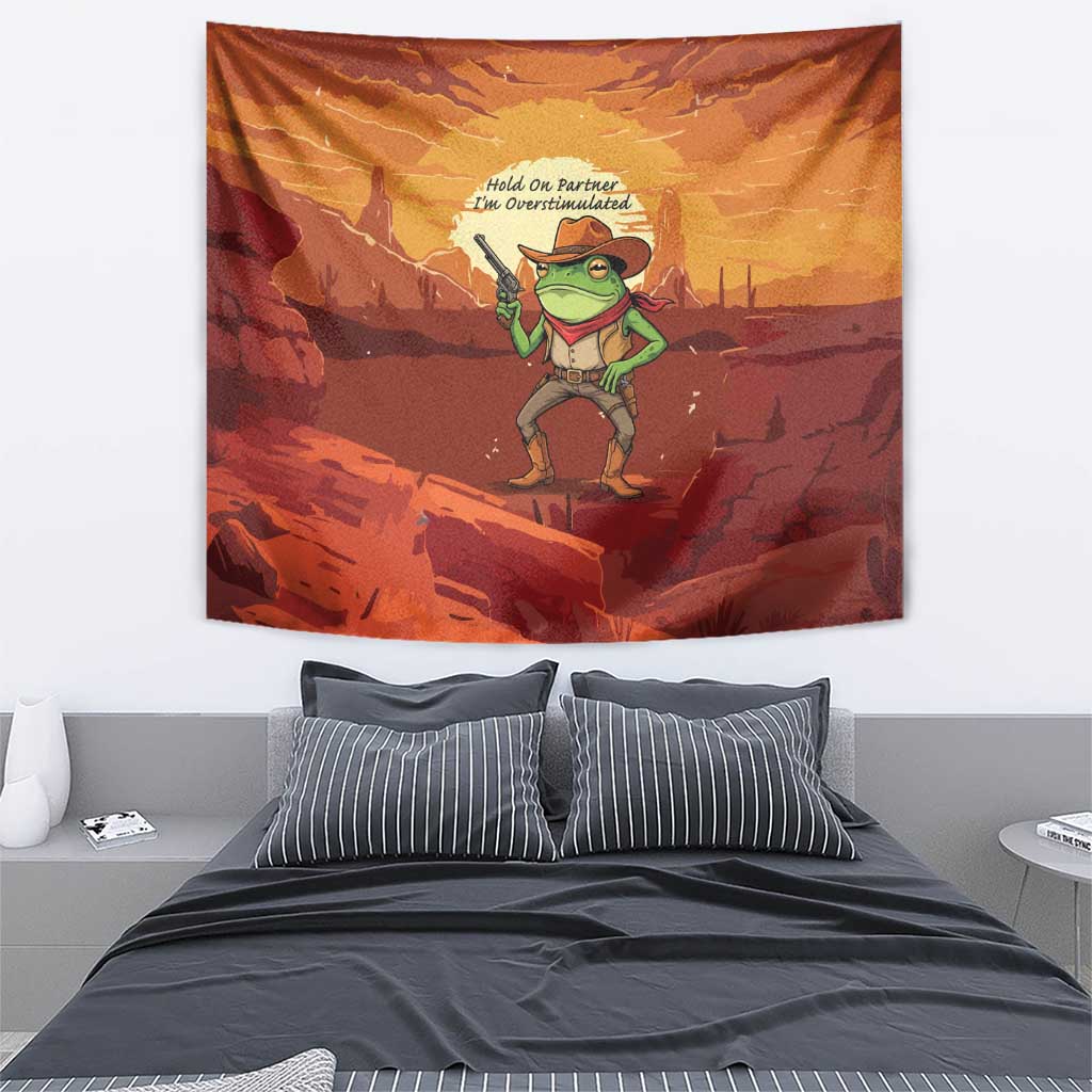 Cowboy Frog Outlaw Tapestry with Desert Sunset Silhouette Pattern