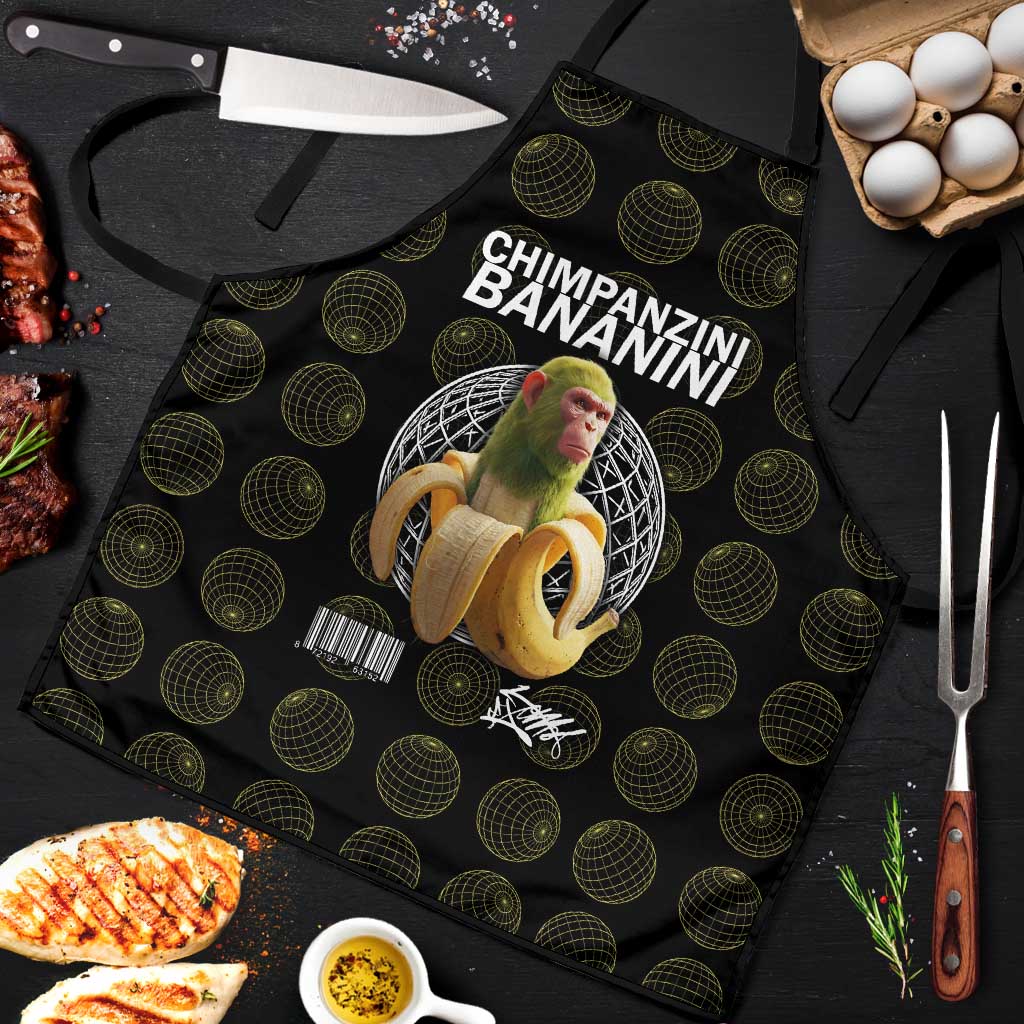 Chimpanzi Bananini Primate Apron with 3D Wireframe Globe Pattern