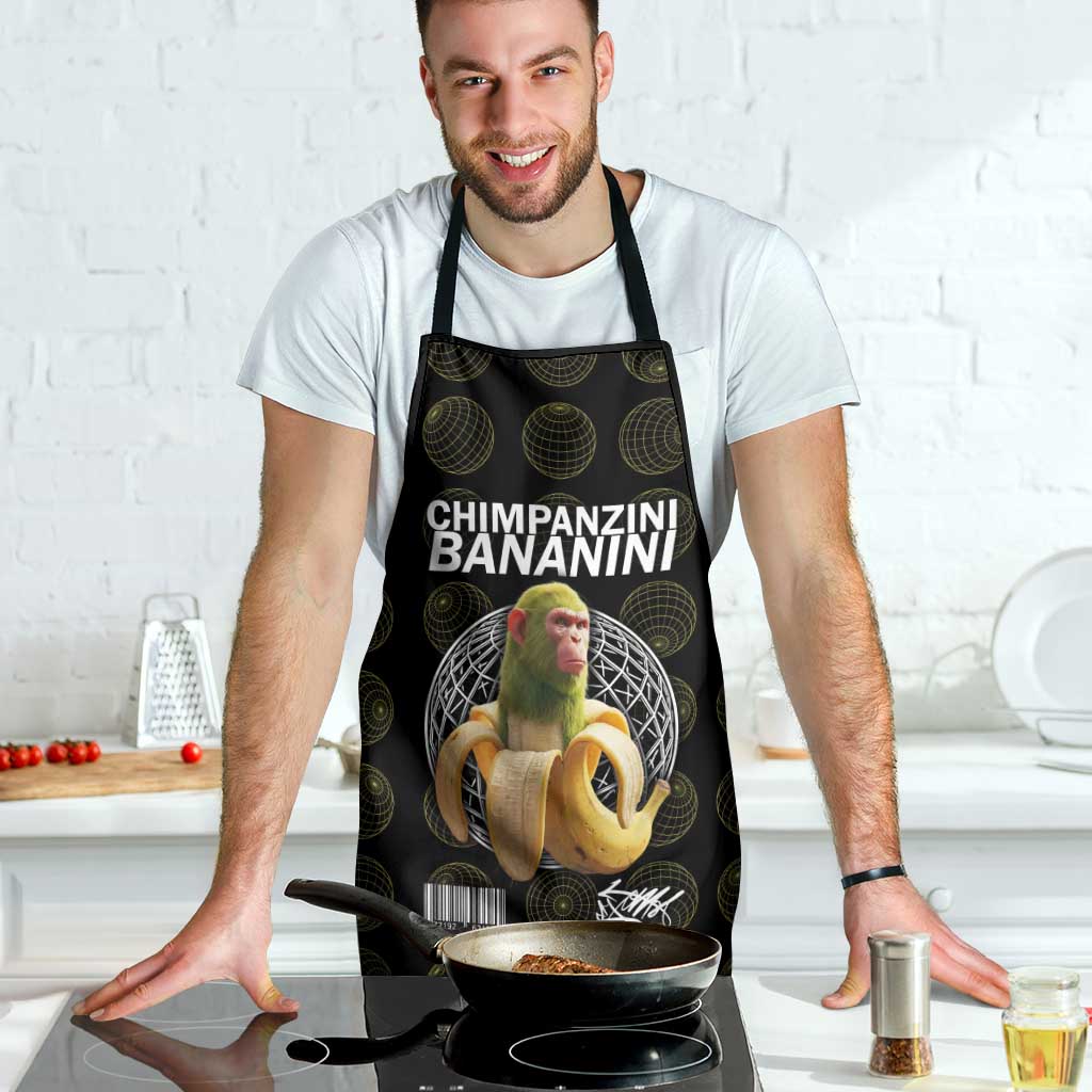 Chimpanzi Bananini Primate Apron with 3D Wireframe Globe Pattern