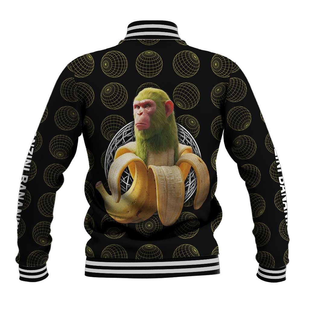 Chimpanzi Bananini Primate Baseball Jacket with 3D Wireframe Globe Pattern