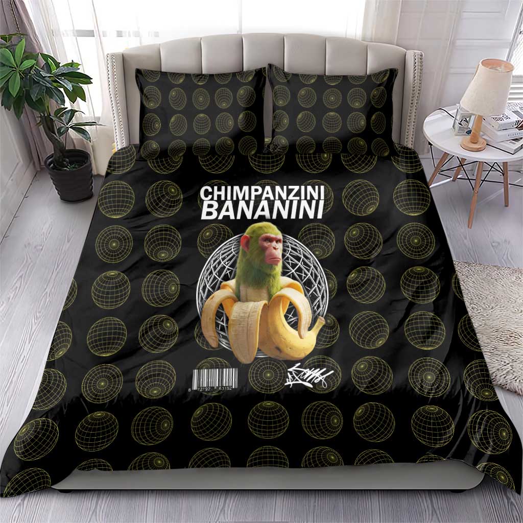Chimpanzi Bananini Primate Bedding Set with 3D Wireframe Globe Pattern