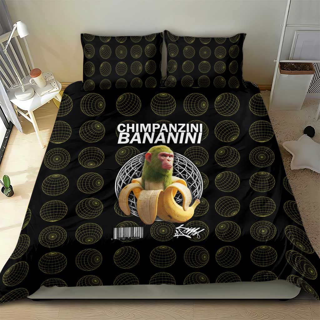 Chimpanzi Bananini Primate Bedding Set with 3D Wireframe Globe Pattern