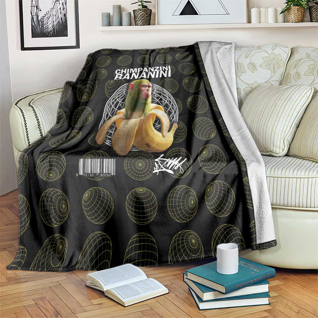 Chimpanzi Bananini Primate Blanket with 3D Wireframe Globe Pattern