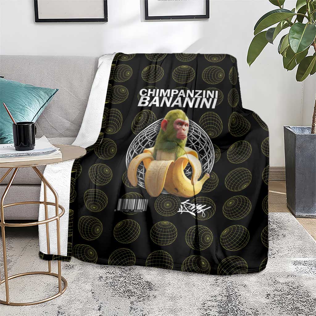 Chimpanzi Bananini Primate Blanket with 3D Wireframe Globe Pattern