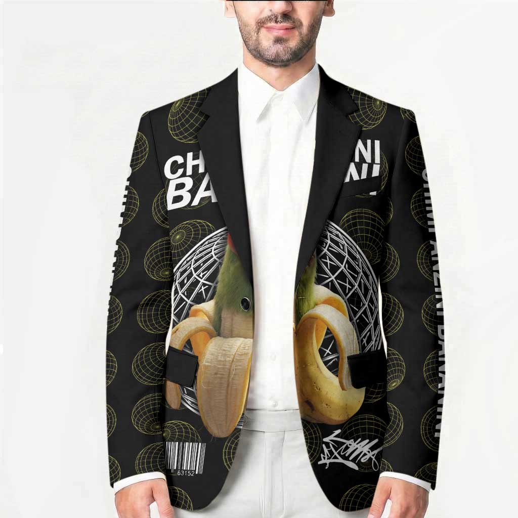 Chimpanzi Bananini Primate Blazer with 3D Wireframe Globe Pattern
