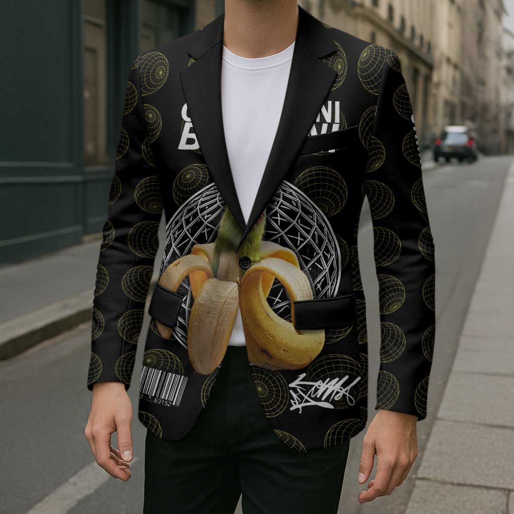 Chimpanzi Bananini Primate Blazer with 3D Wireframe Globe Pattern