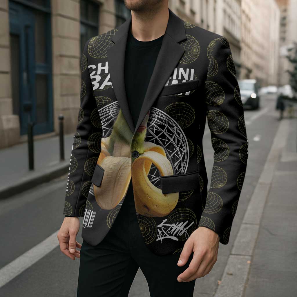 Chimpanzi Bananini Primate Blazer with 3D Wireframe Globe Pattern