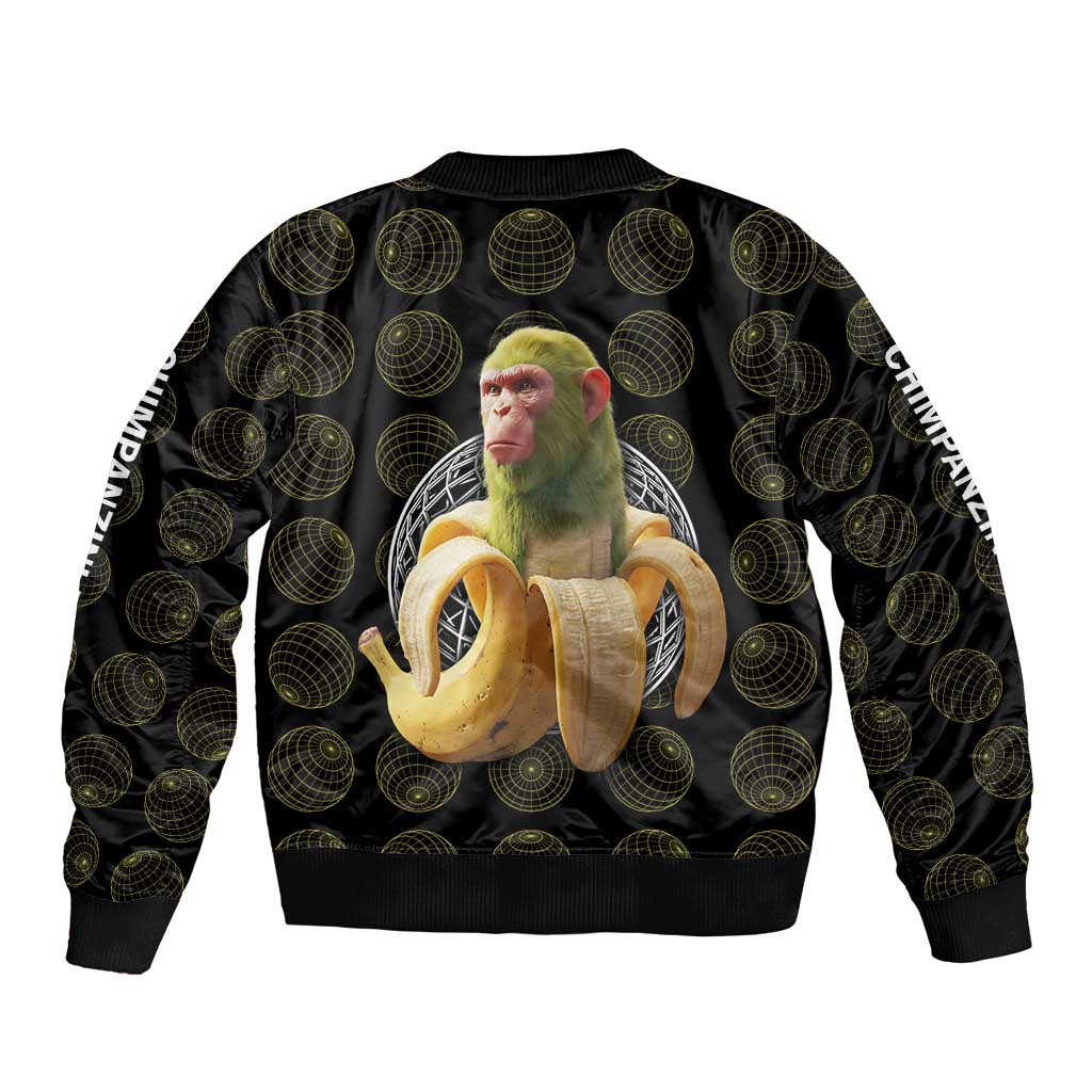 Chimpanzi Bananini Primate Bomber Jacket with 3D Wireframe Globe Pattern