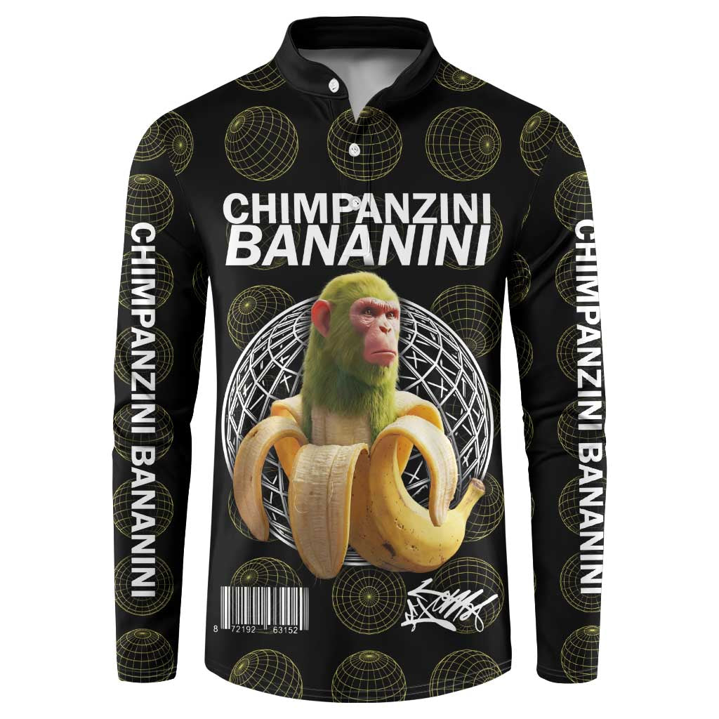 Chimpanzi Bananini Primate Button Sweatshirt with 3D Wireframe Globe Pattern