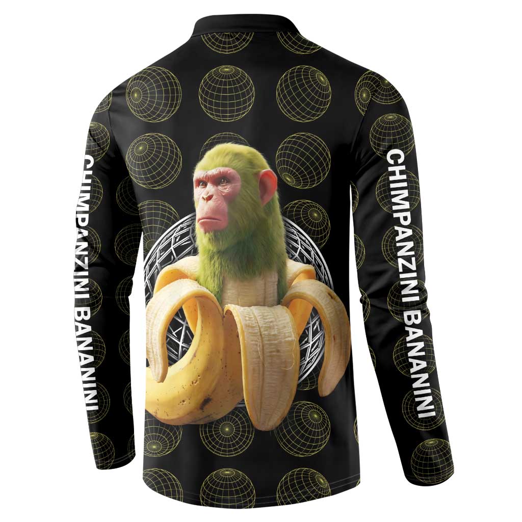 Chimpanzi Bananini Primate Button Sweatshirt with 3D Wireframe Globe Pattern