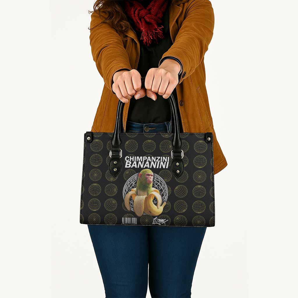 Chimpanzi Bananini Primate Leather Bag with 3D Wireframe Globe Pattern