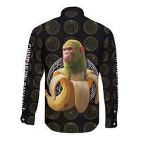 Chimpanzi Bananini Primate Long Sleeve Button Shirt with 3D Wireframe Globe Pattern
