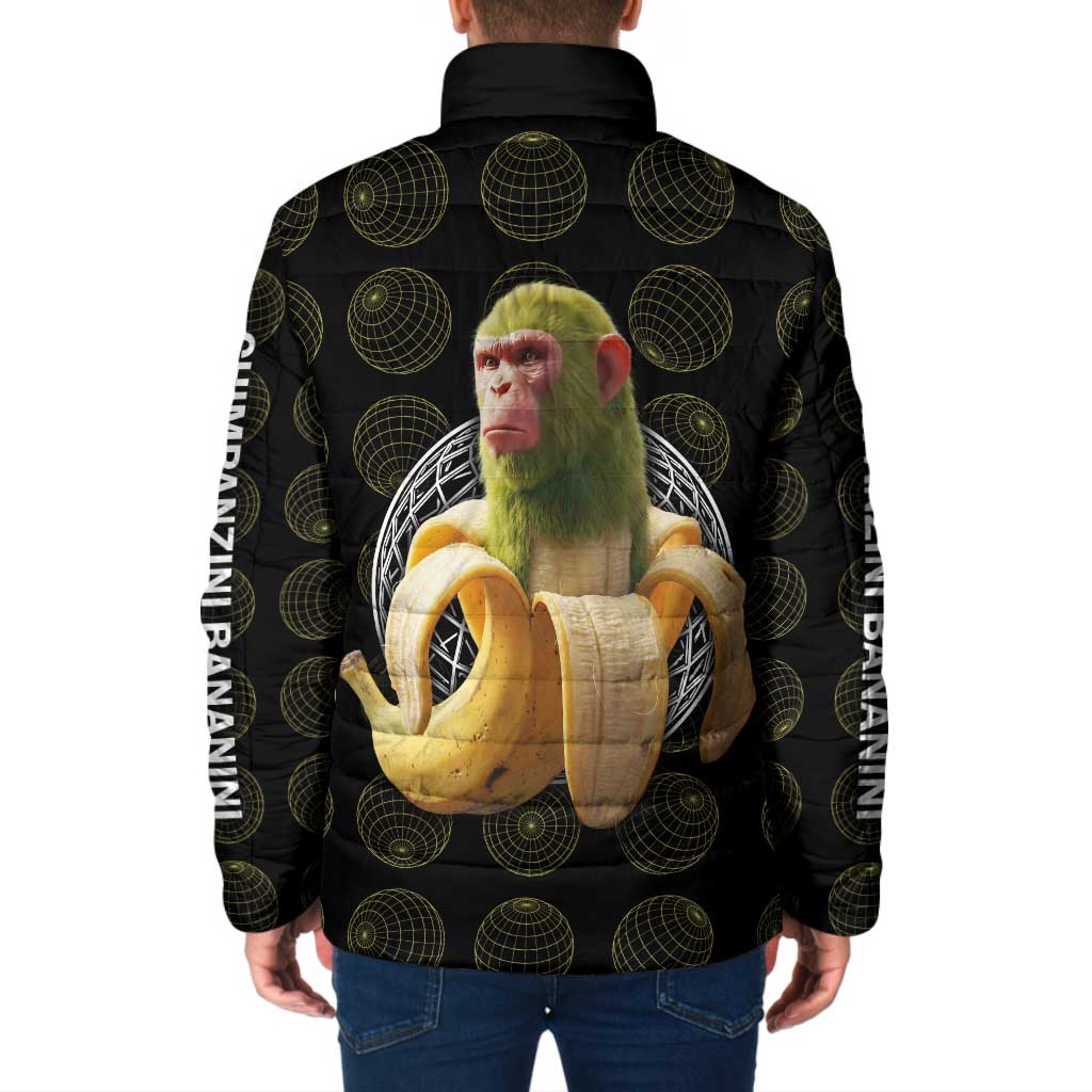 Chimpanzi Bananini Primate Padded Jacket with 3D Wireframe Globe Pattern