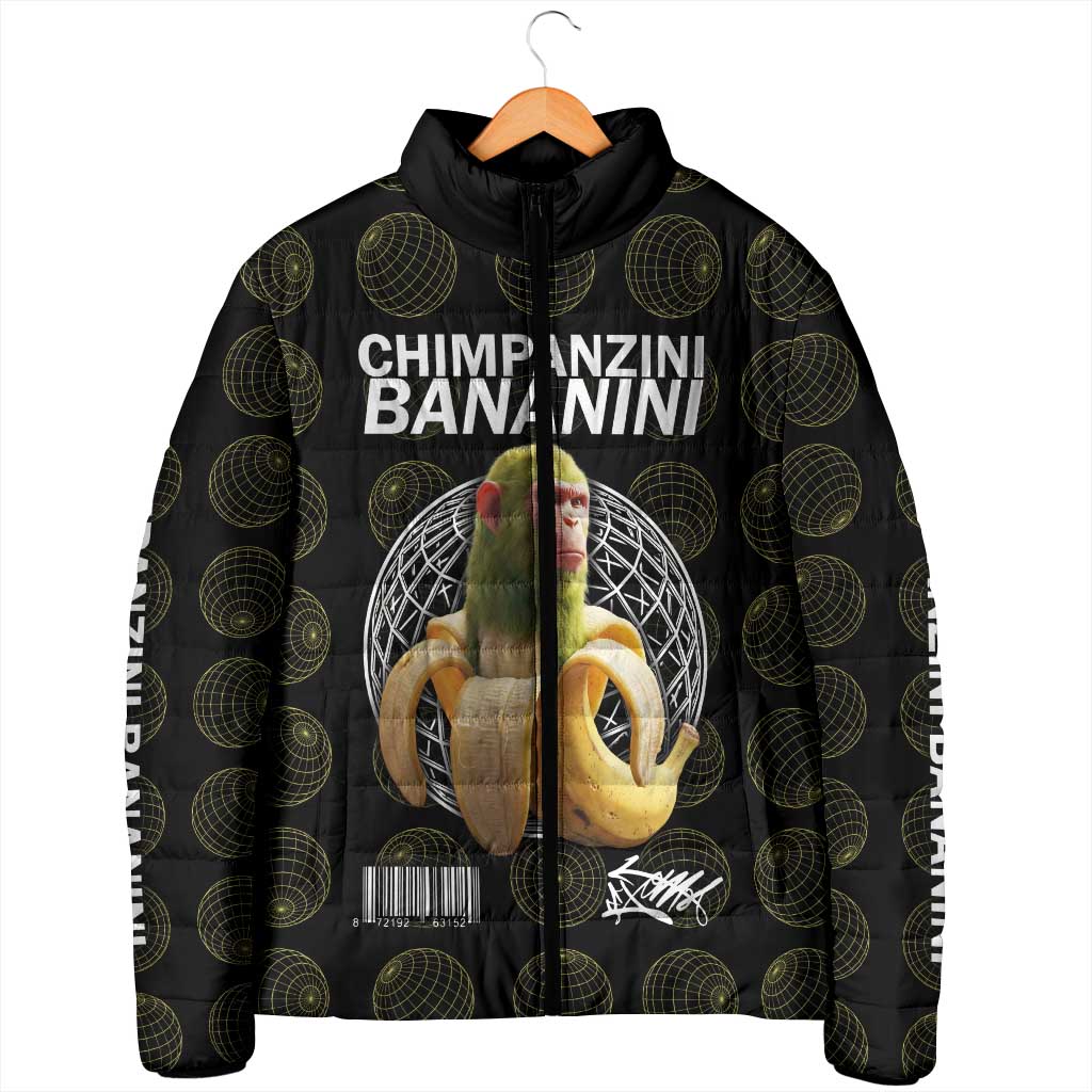 Chimpanzi Bananini Primate Padded Jacket with 3D Wireframe Globe Pattern