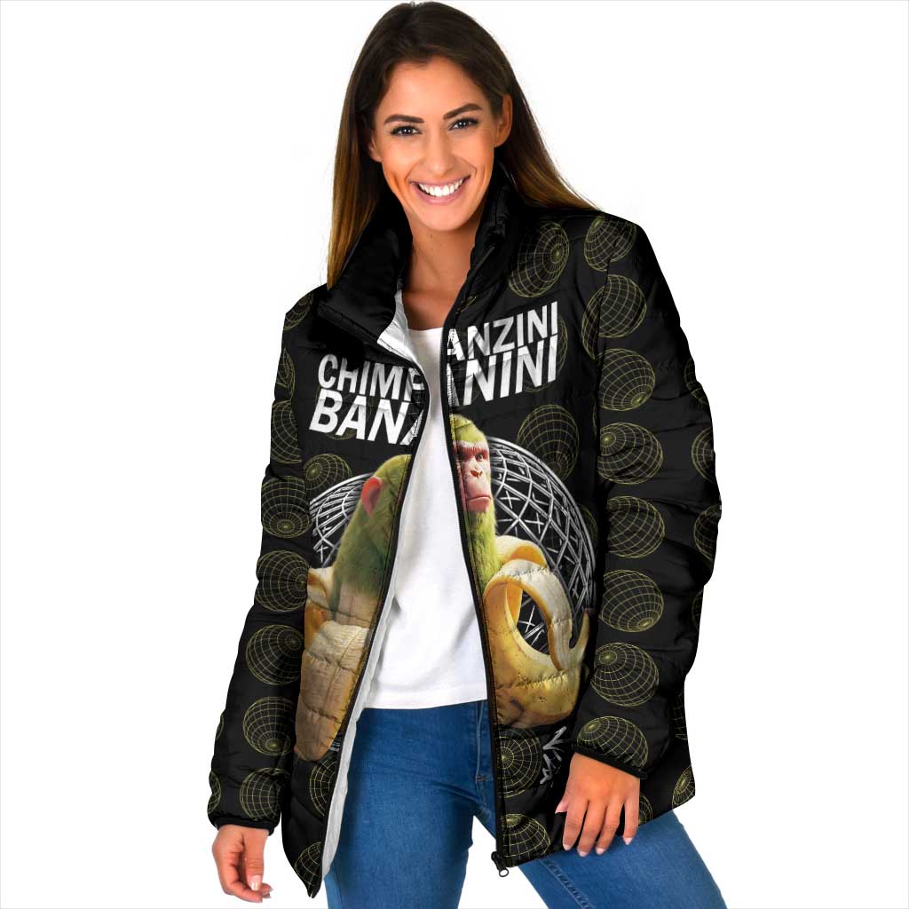 Chimpanzi Bananini Primate Padded Jacket with 3D Wireframe Globe Pattern