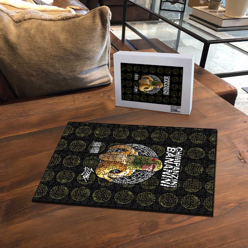 Chimpanzi Bananini Primate Puzzle with 3D Wireframe Globe Pattern