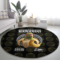 Chimpanzi Bananini Primate Round Carpet with 3D Wireframe Globe Pattern