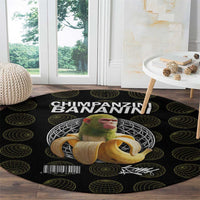Chimpanzi Bananini Primate Round Carpet with 3D Wireframe Globe Pattern