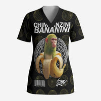 Chimpanzi Bananini Primate Scrub Top with 3D Wireframe Globe Pattern