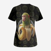 Chimpanzi Bananini Primate Scrub Top with 3D Wireframe Globe Pattern