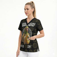 Chimpanzi Bananini Primate Scrub Top with 3D Wireframe Globe Pattern