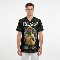 Chimpanzi Bananini Primate Scrub Top with 3D Wireframe Globe Pattern
