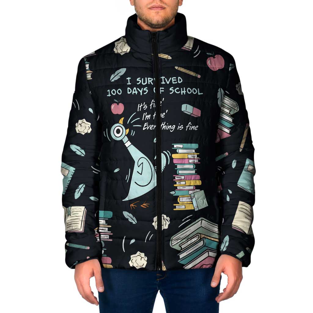 I Survived 100 Days of School Padded Jacket Funny Pigeon 100th Day Teacher