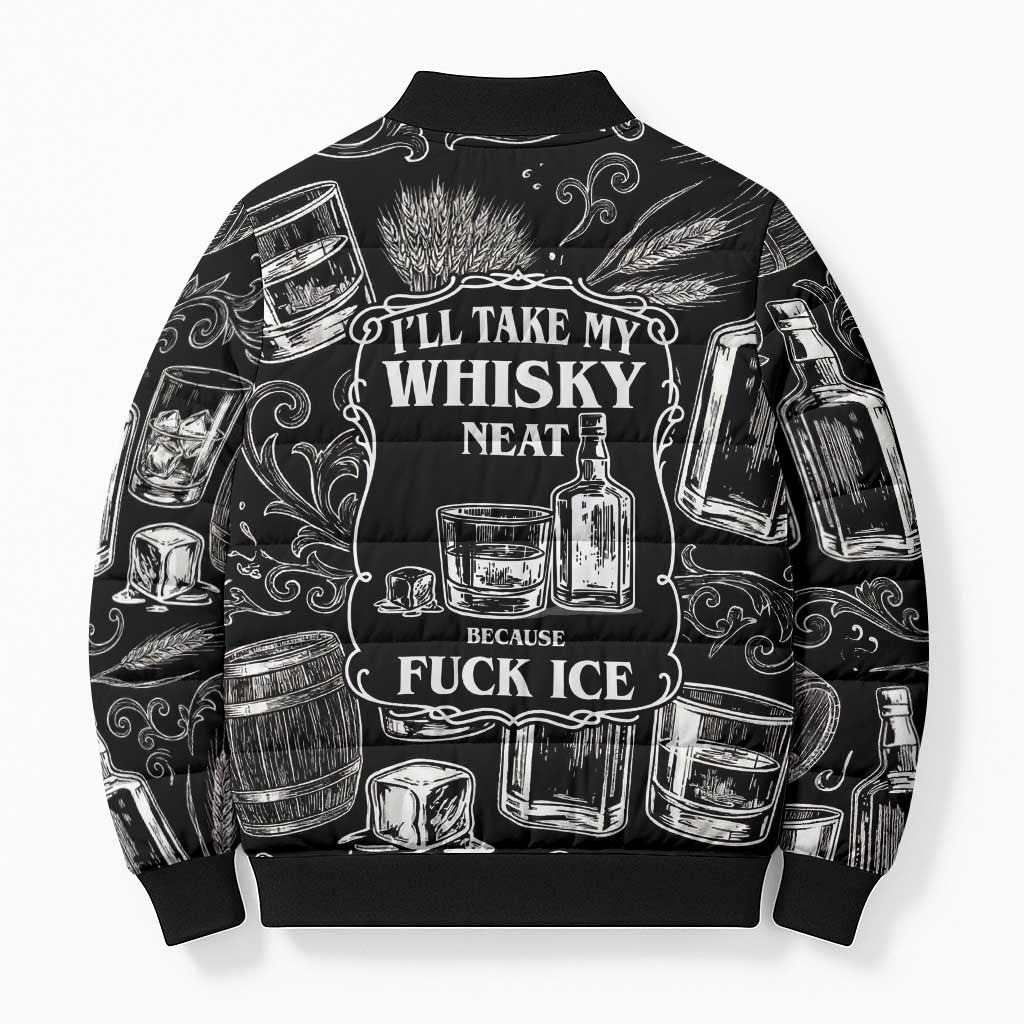 Whisky Neat Bomber Puffer Jacket Vintage Bold Statement Design