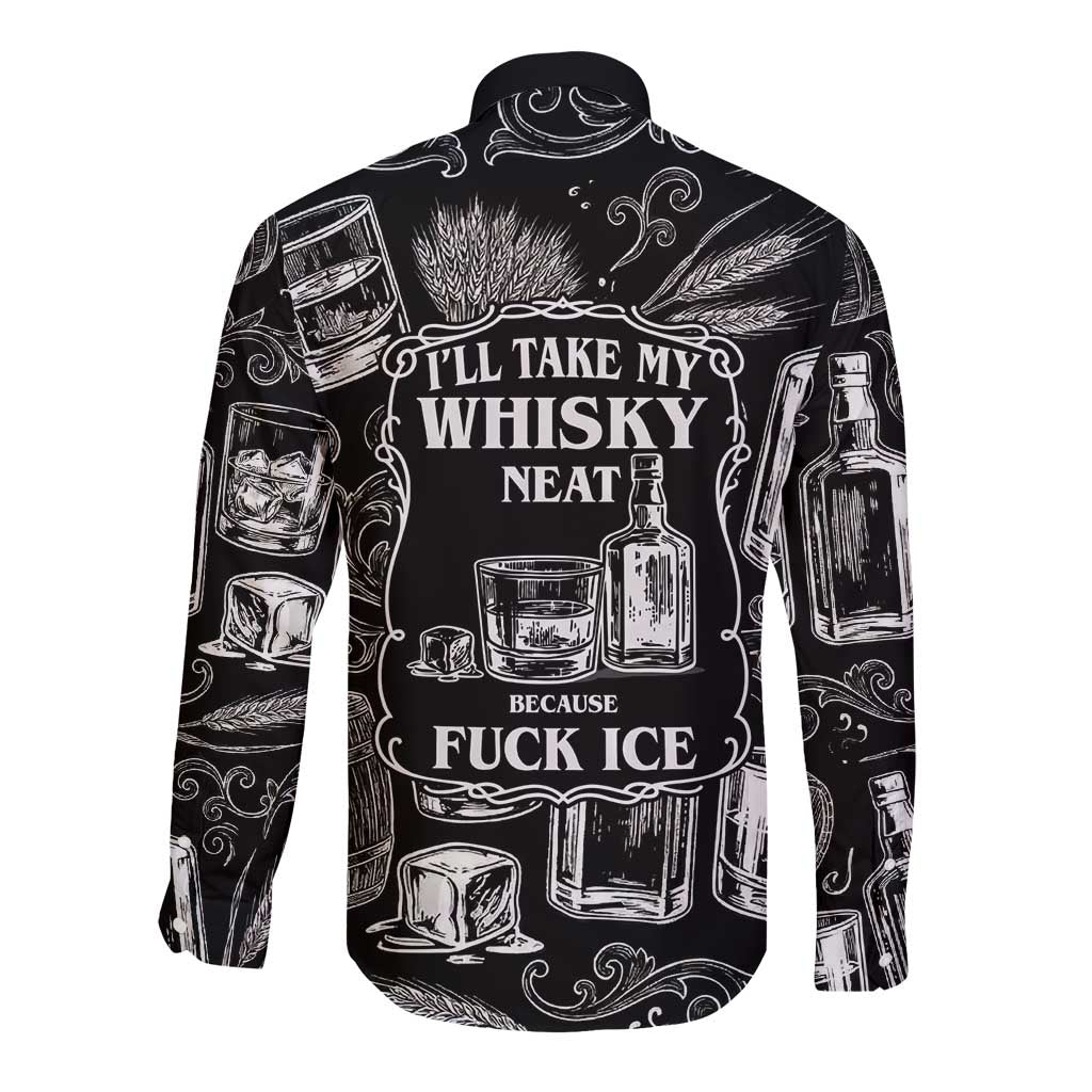 Whisky Neat Long Sleeve Button Shirt Vintage Bold Statement Design