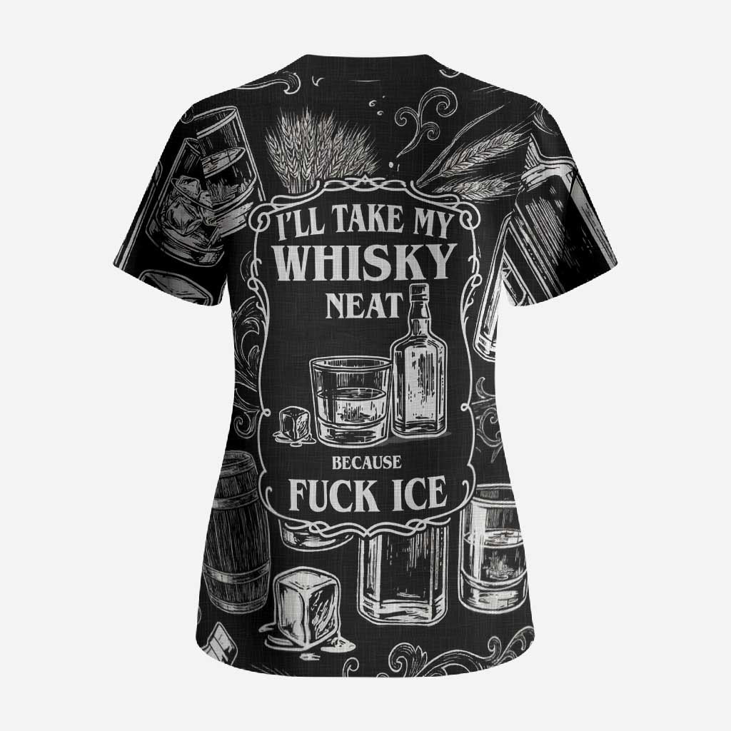Whisky Neat Scrub Top Vintage Bold Statement Design