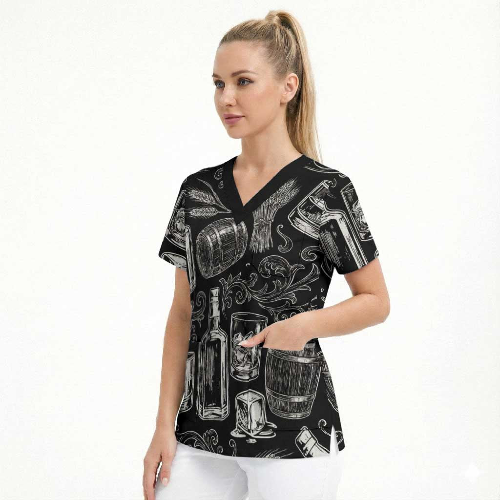 Whisky Neat Scrub Top Vintage Bold Statement Design