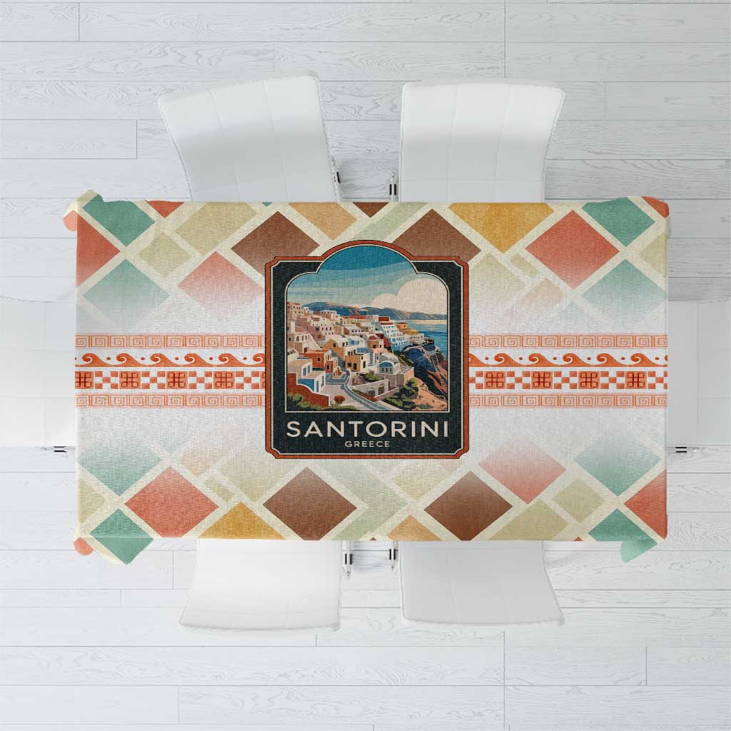 Rectangular tablecloth with multicolor geometric diamond and border print