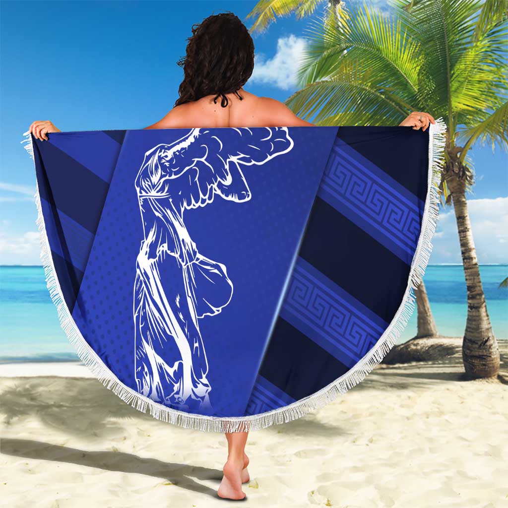 Greek Pride Beach Blanket with Ancient Sculpture and National Map Graphic